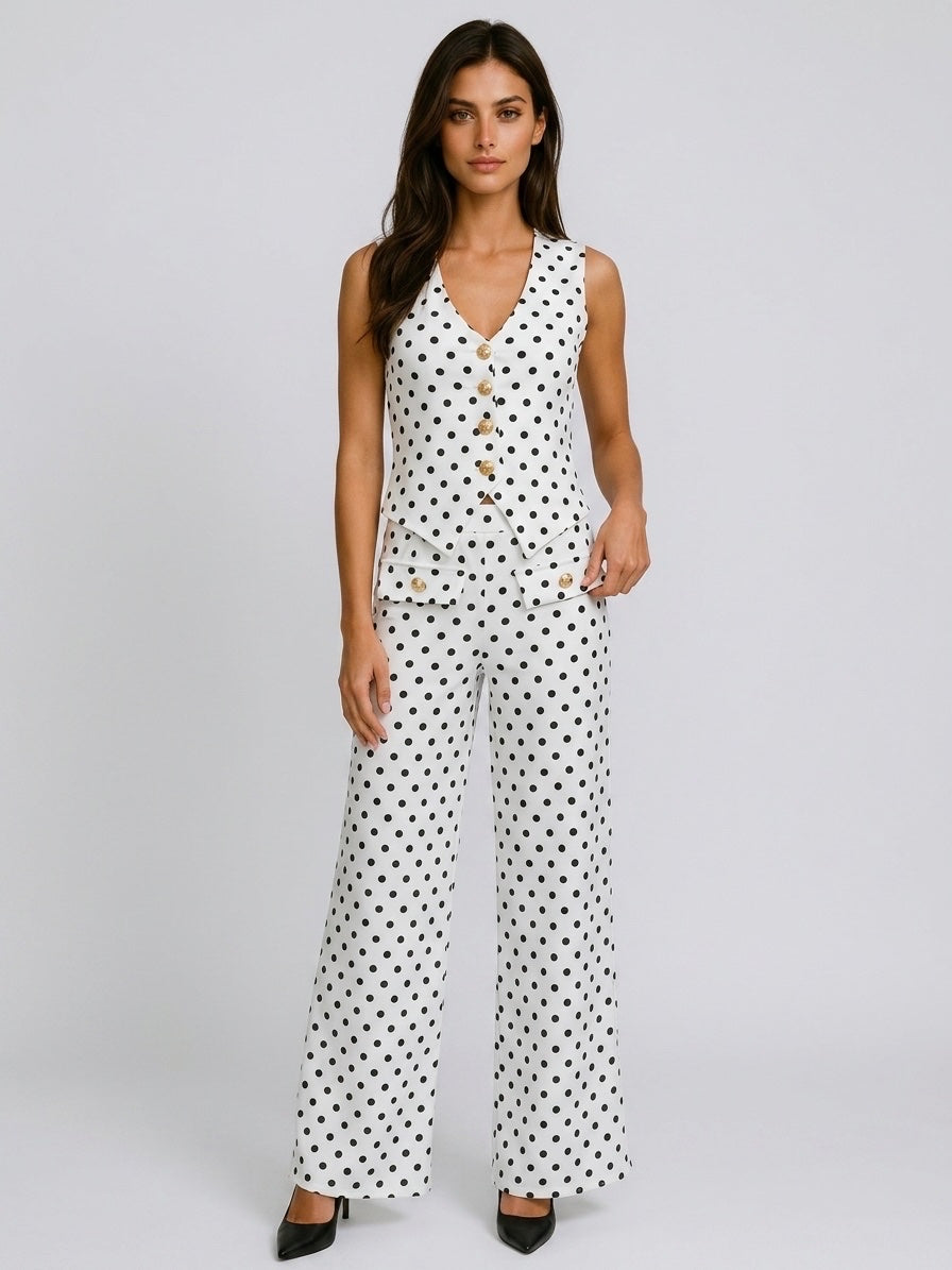Polka Dot Tailored Waistcoat and Trouser Set - Ivory