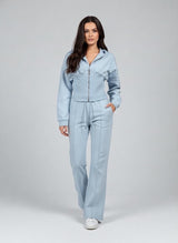 Corset Detail Hoodie & Flare Sweatpants Set - Baby Blue