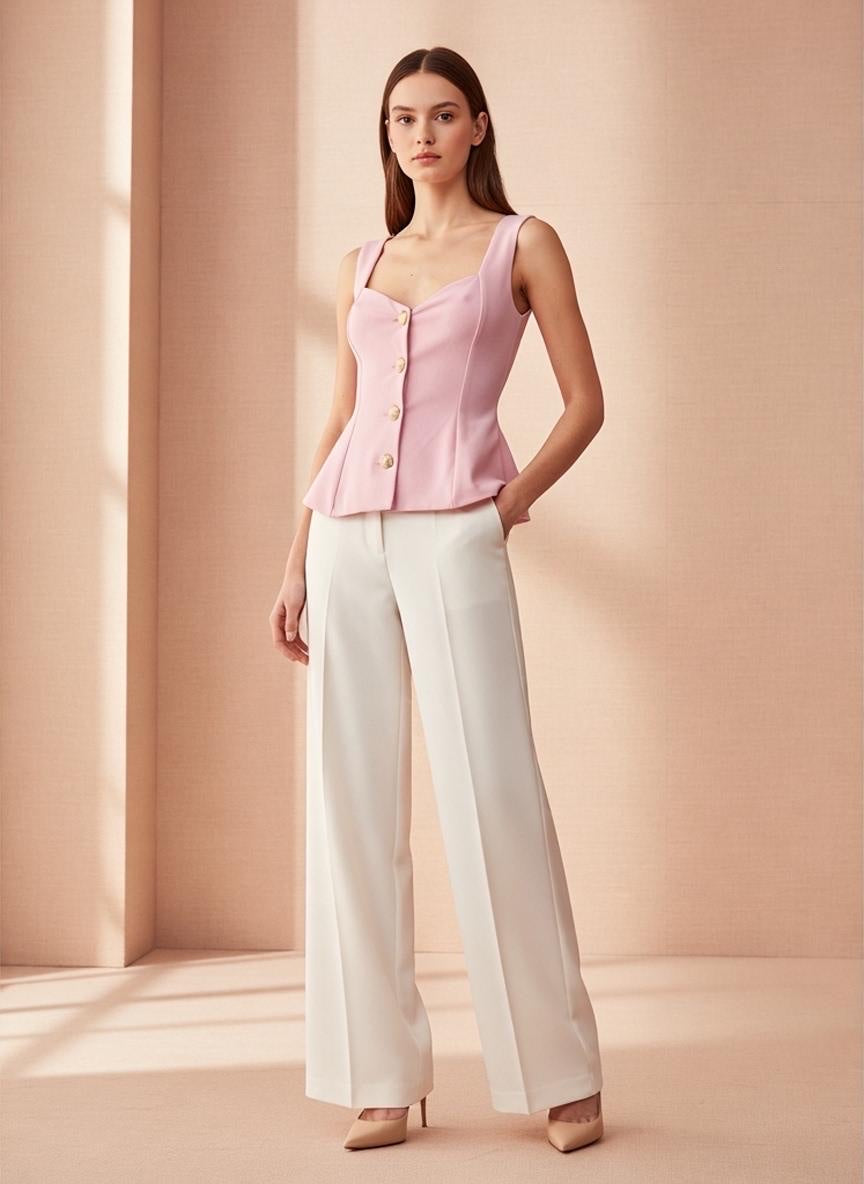 Structured Peplum Button Top - Baby Pink