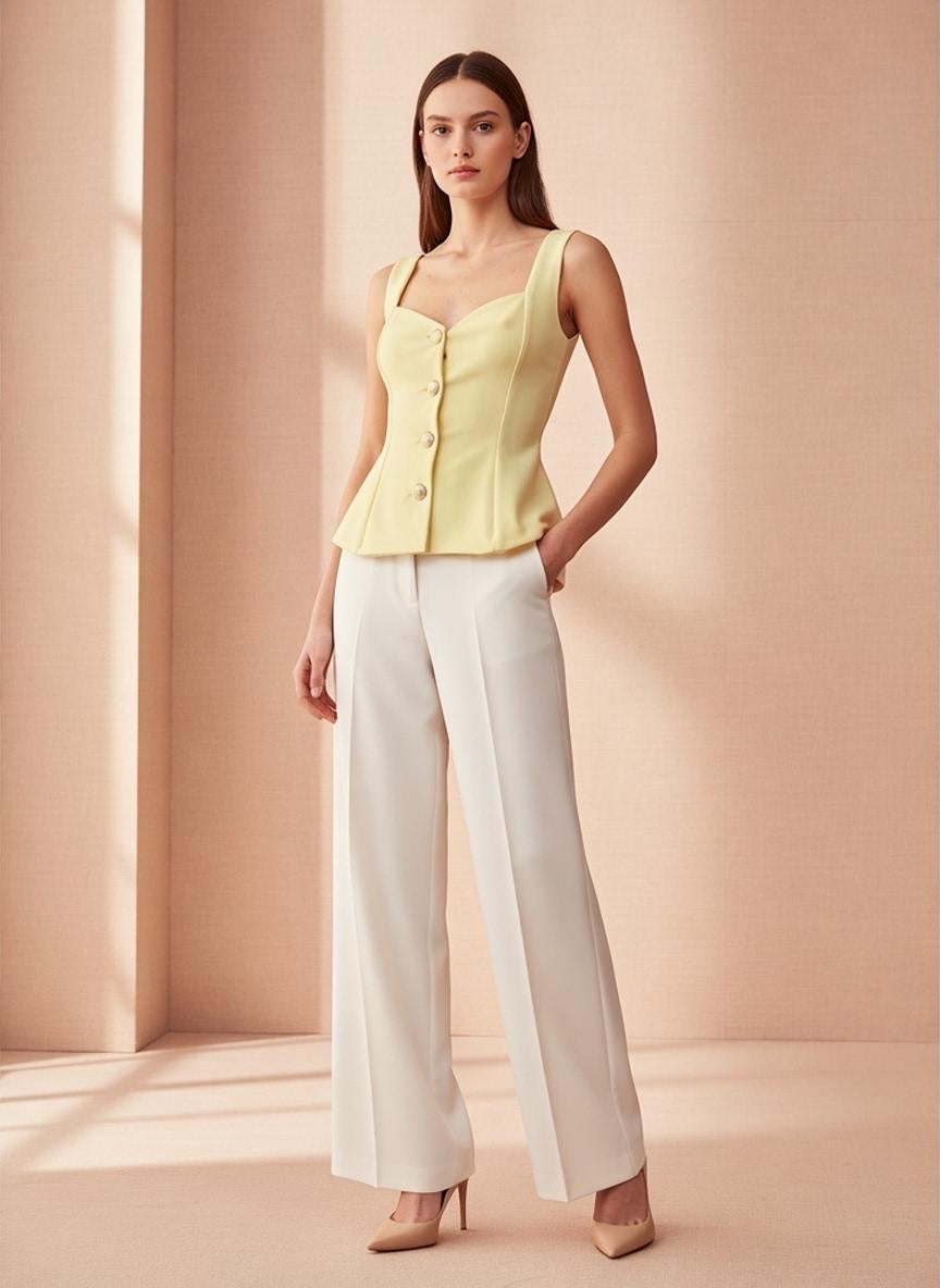 Structured Peplum Button Top - Lemon