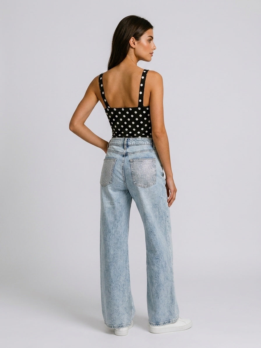 Sequin Distressed Jeans - Denim Blue (2)