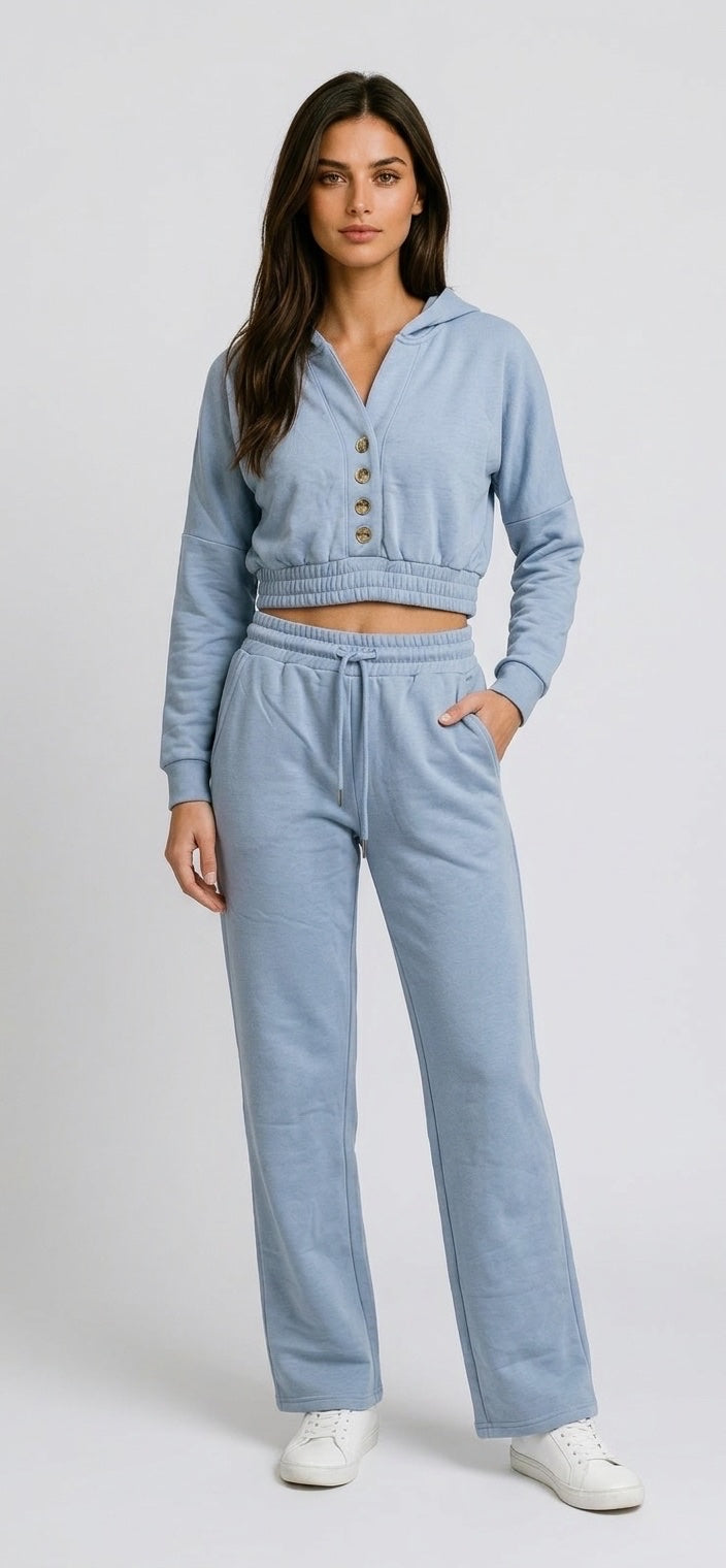 Soft fleece Cropped Hoodie and Jogger Set - Baby Blue