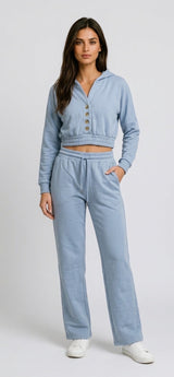 Soft fleece Cropped Hoodie and Jogger Set - Baby Blue