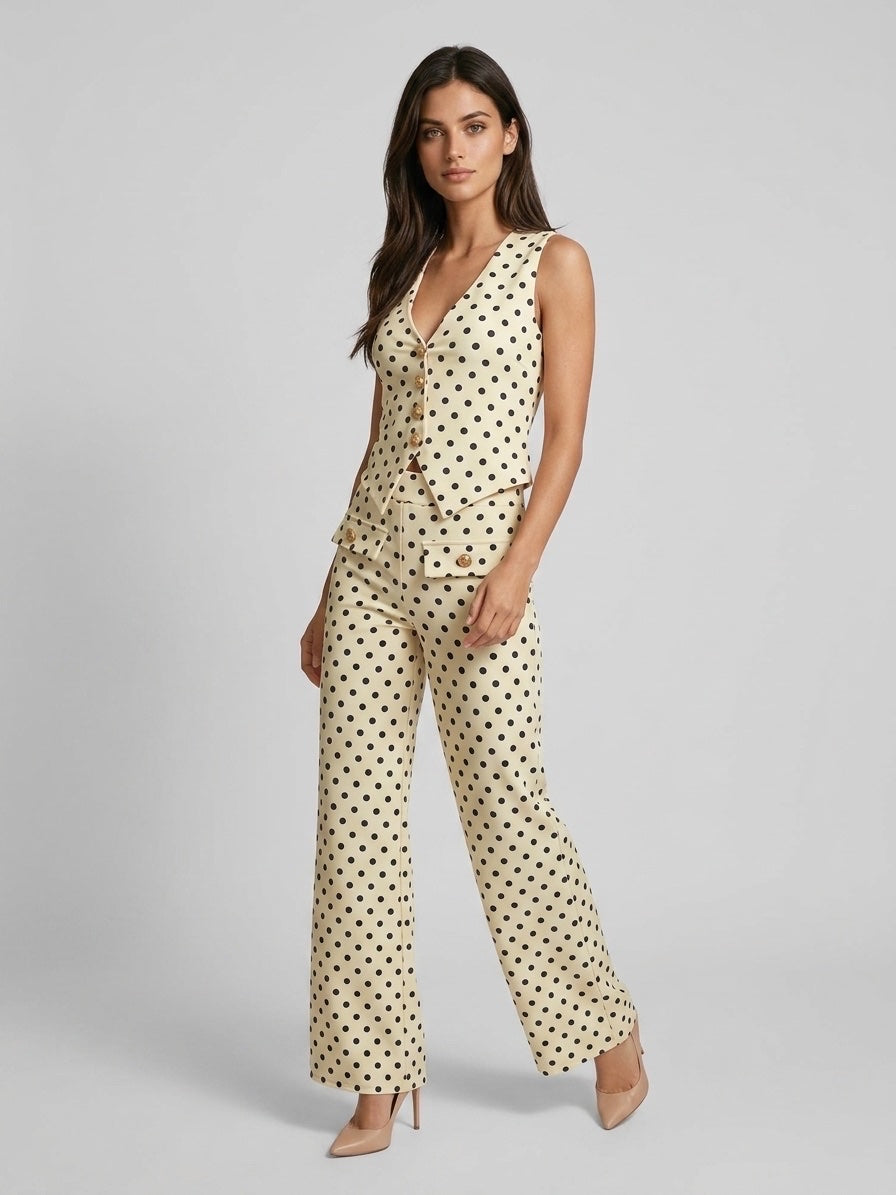 Polka Dot Tailored Waistcoat and Trouser Set - Lemon