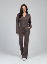 Corset Detail Hoodie & Flare Sweatpants Set - Slate Grey