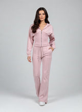 Corset Detail Hoodie & Flare Sweatpants Set - Baby Pink