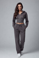 Cropped Zip Hoodie and Jogger Set - Slate Grey