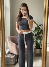 Ribbed Knit Lounge Set - Slate Gray
