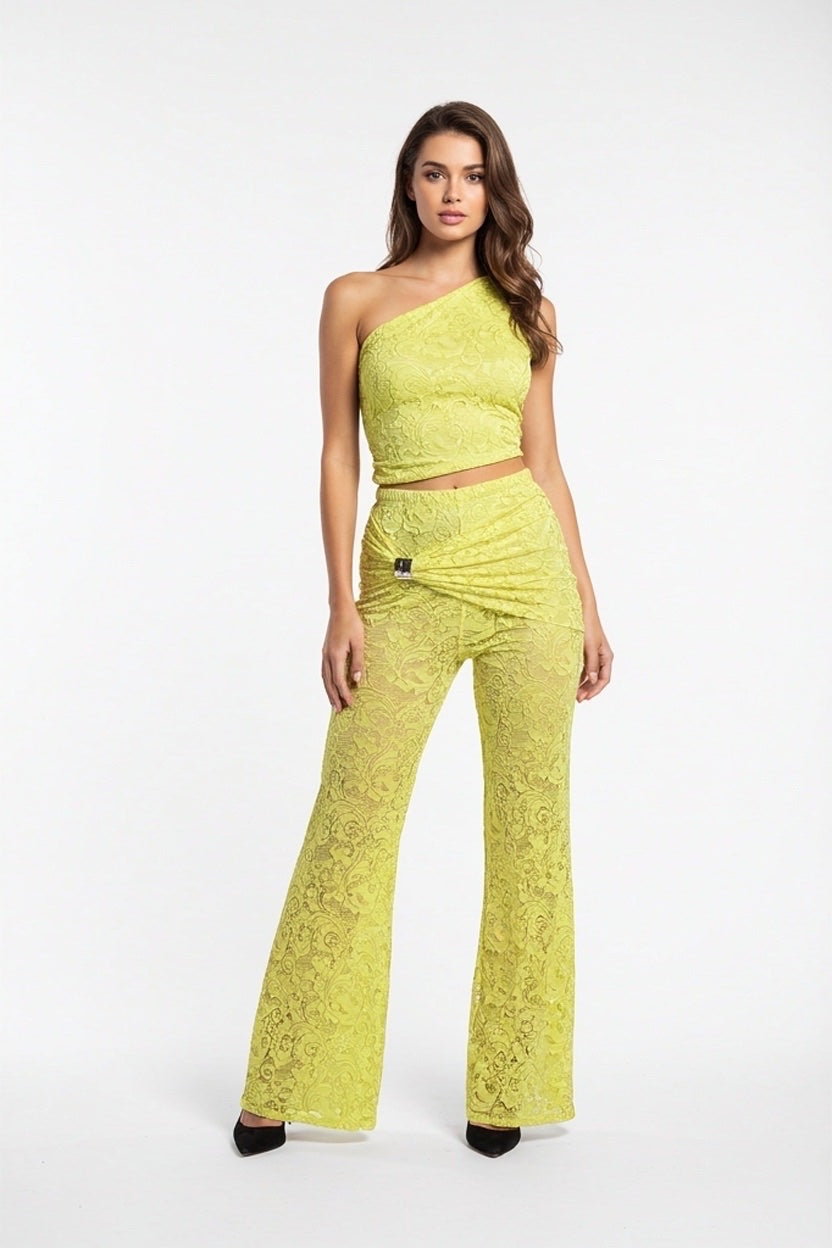 Lace One-Shoulder Co-ord Set - Lemon