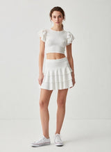 Ruffle Sleeve Crop Top and Tiered Skirt Set - Ivory