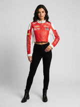 Racing Patch Cropped Jacket - Red
