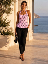 Polka Dot Halterneck Peplum Top - Baby Pink