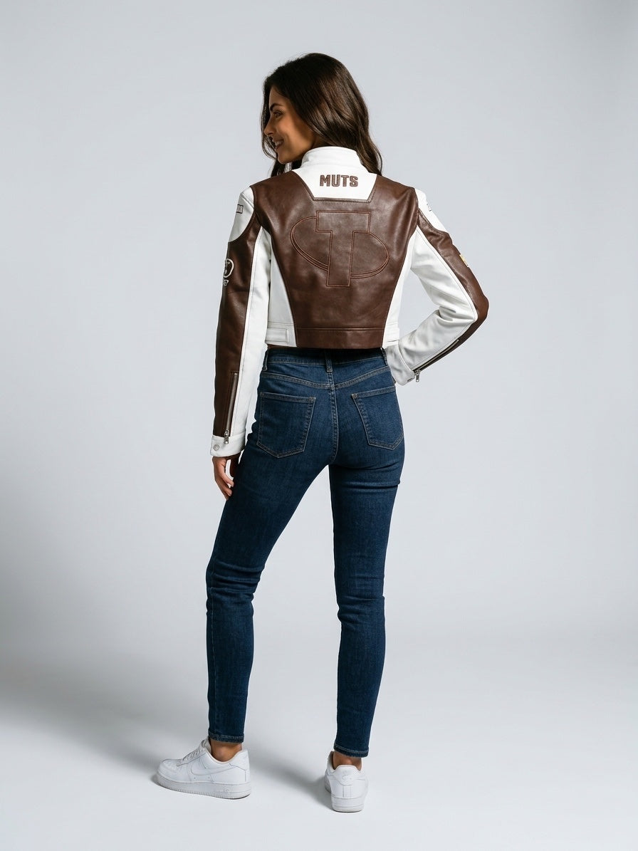 Racing Patch Cropped Jacket - Saddle Brown (2)