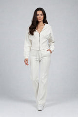 Corset Detail Hoodie & Flare Sweatpants Set - Ivory
