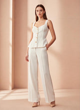 Structured Peplum Button Top - Ivory