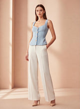 Structured Peplum Button Top - Baby Blue