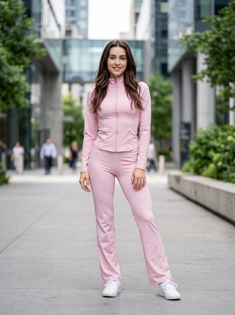 White stripe gym Set - Baby Pink