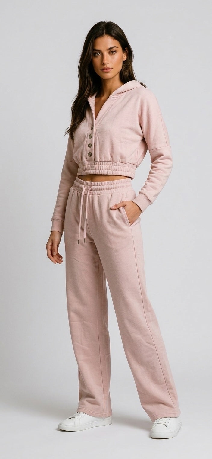 Soft fleece Cropped Hoodie and Jogger Set - Baby Pink