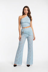 Lace One-Shoulder Co-ord Set - Baby Blue