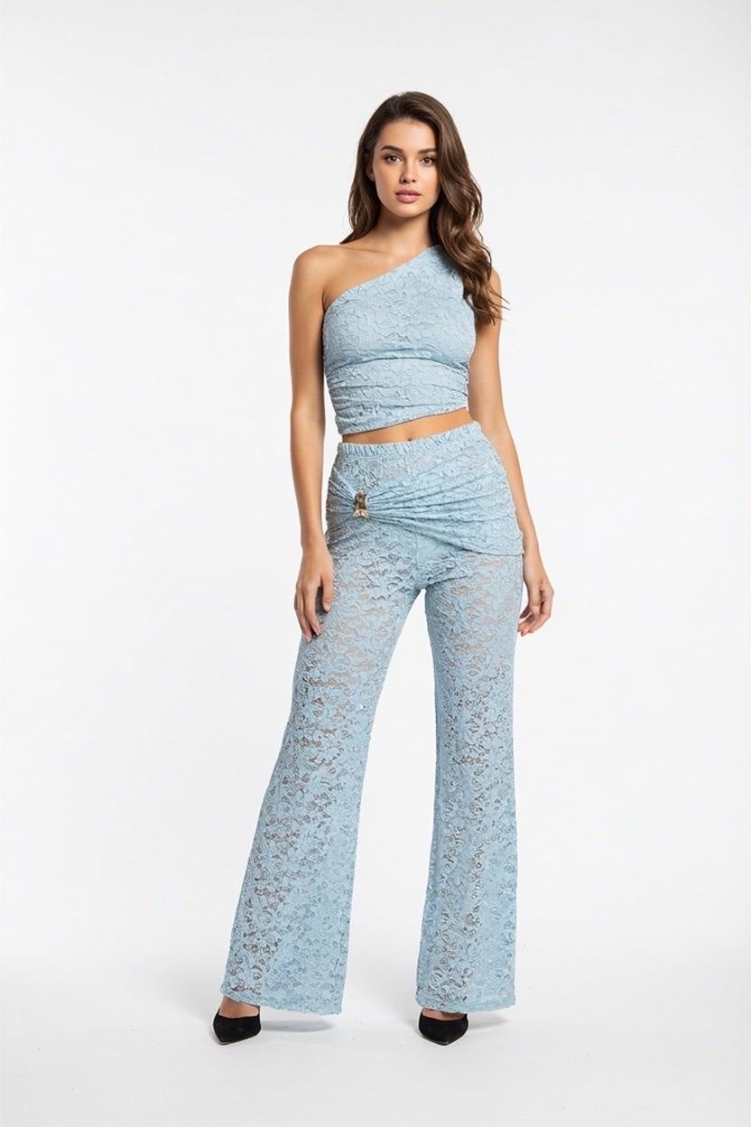 Lace One-Shoulder Co-ord Set - Baby Blue