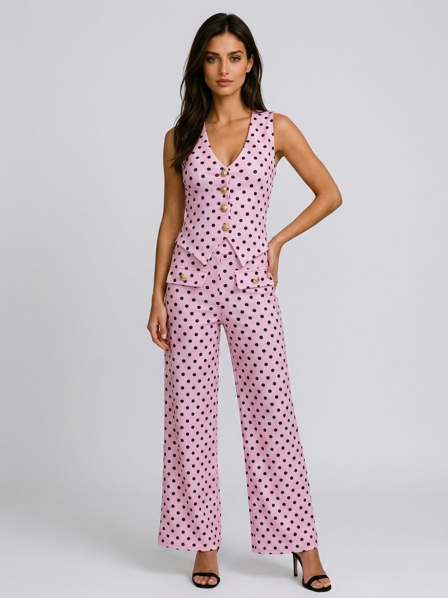Polka Dot Tailored Waistcoat and Trouser Set - Baby Pink