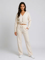 Soft fleece Cropped Hoodie and Jogger Set - Beige