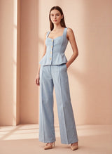 Crepe square neck suit - Baby Blue