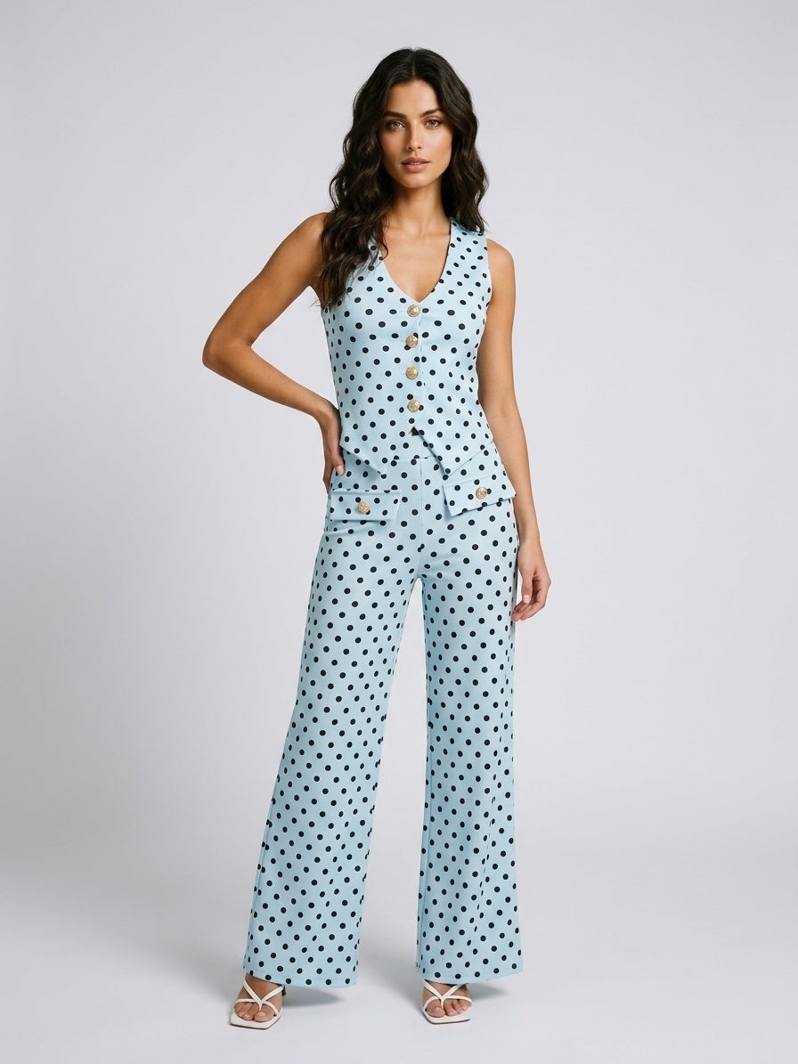 Polka Dot Tailored Waistcoat and Trouser Set - Baby Blue