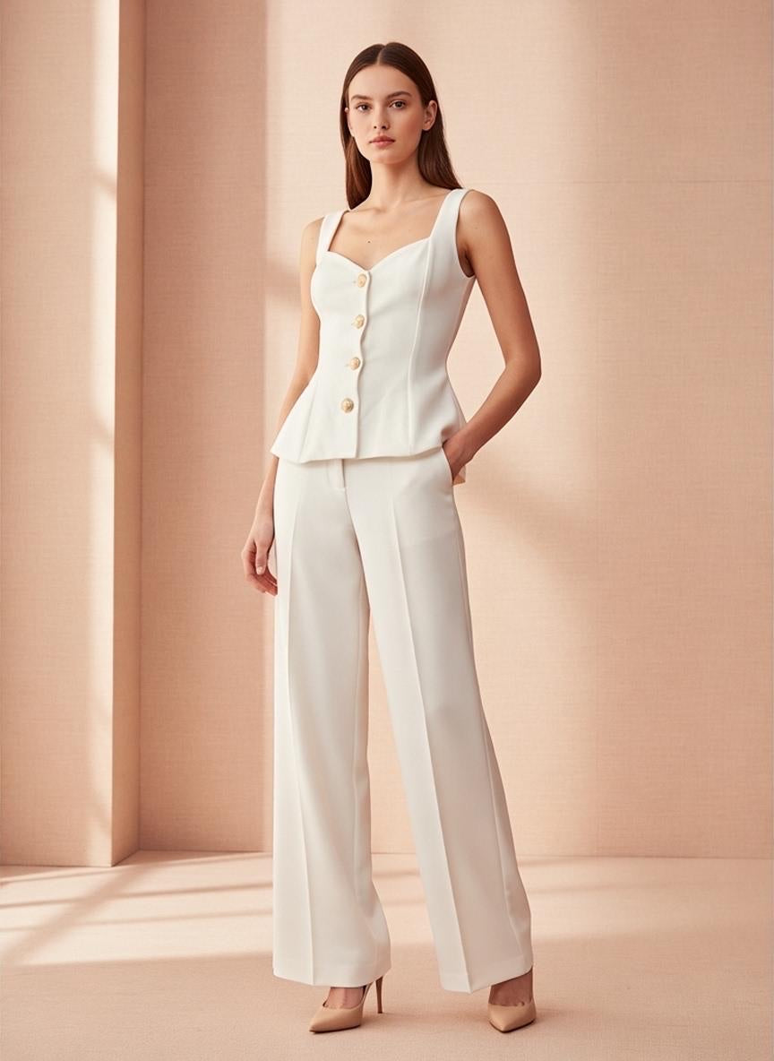 Crepe square neck suit - Ivory