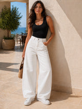 Wide-Leg Denim Jeans - Ivory