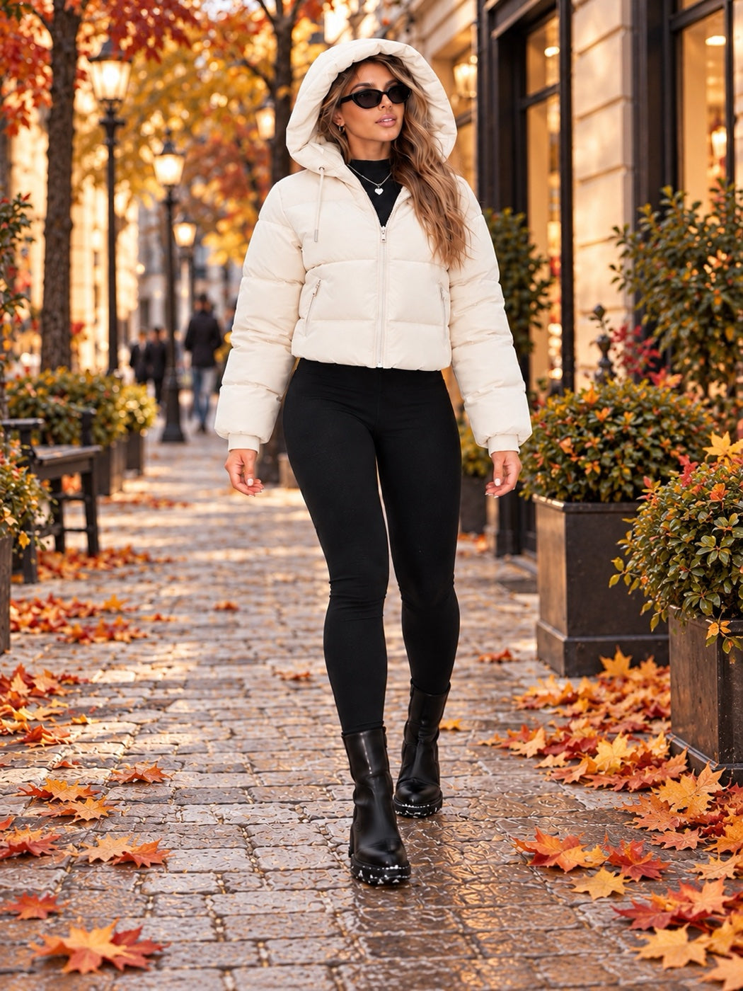 Cropped Hooded Puffer Jacket - Cream