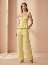 Crepe square neck suit - Lemon