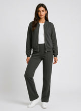 Textured Bomber Jacket and Flared Trousers Set - Black