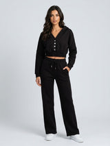 Soft fleece Cropped Hoodie and Jogger Set - Black