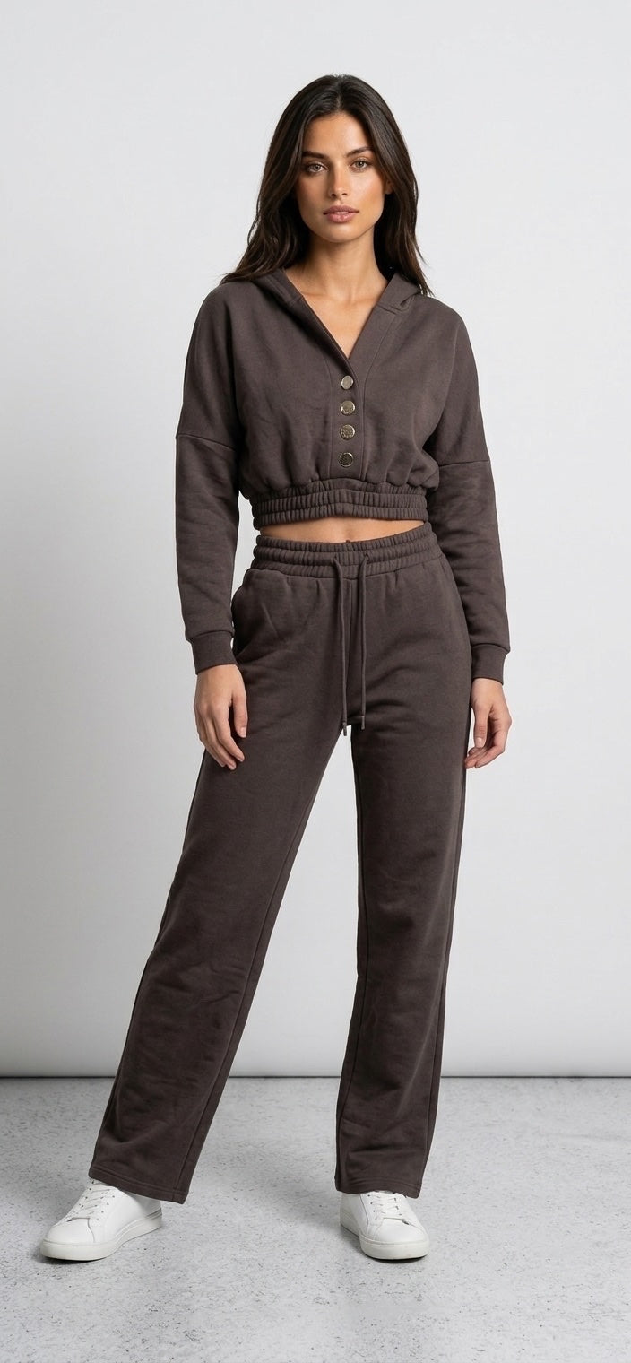 Soft fleece Cropped Hoodie and Jogger Set - Slate Gray