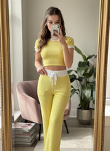 Ribbed Knit contrast lounge Co-ord set - Lemon