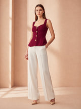 Structured Peplum Button Top - Wine