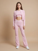 3 Piece Contrast Trim Activewear Set - Baby Pink