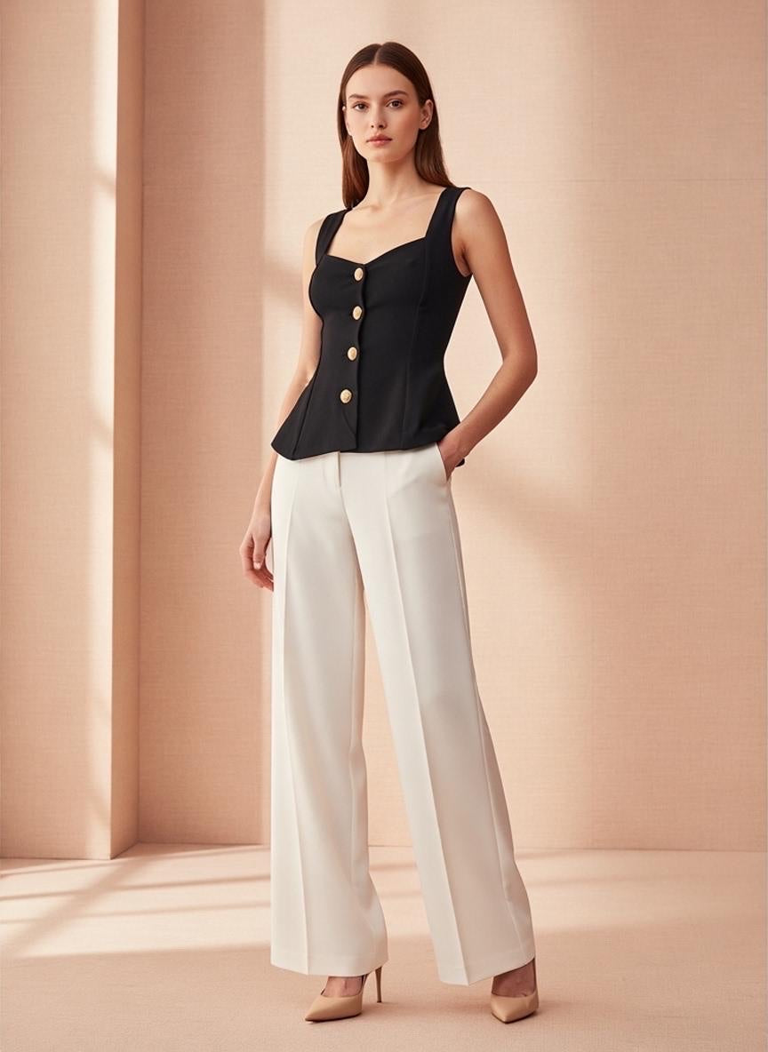 Structured Peplum Button Top - Black