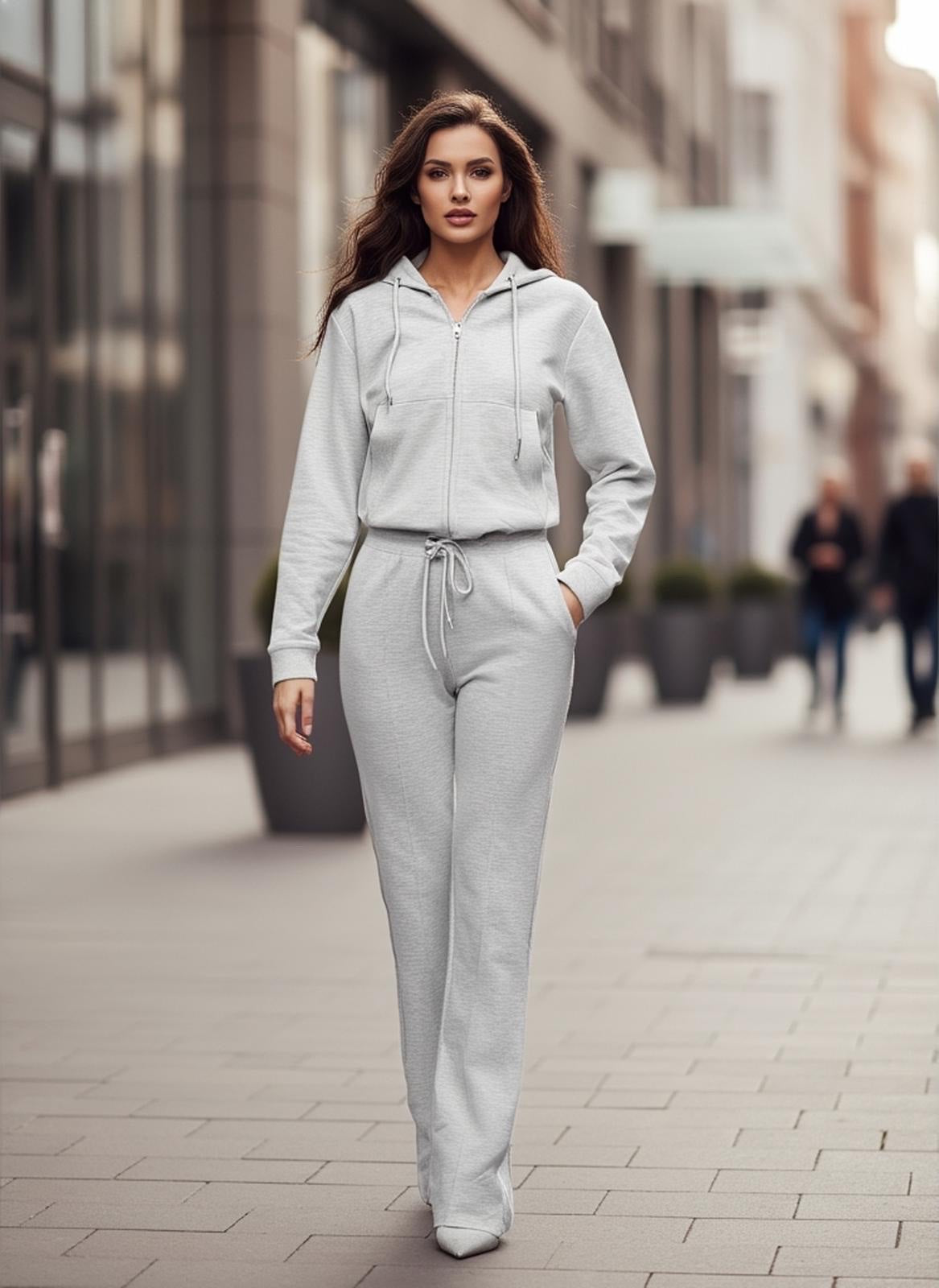 Drawstring Lounge Set - Light Gray