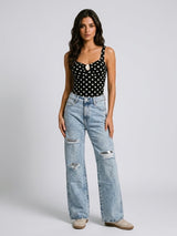 Sequin Distressed Jeans - Denim Blue
