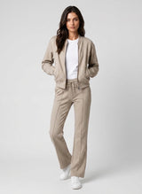 Textured Bomber Jacket and Flared Trousers Set - Beige