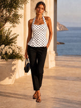 Polka Dot Halterneck Peplum Top - Ivory