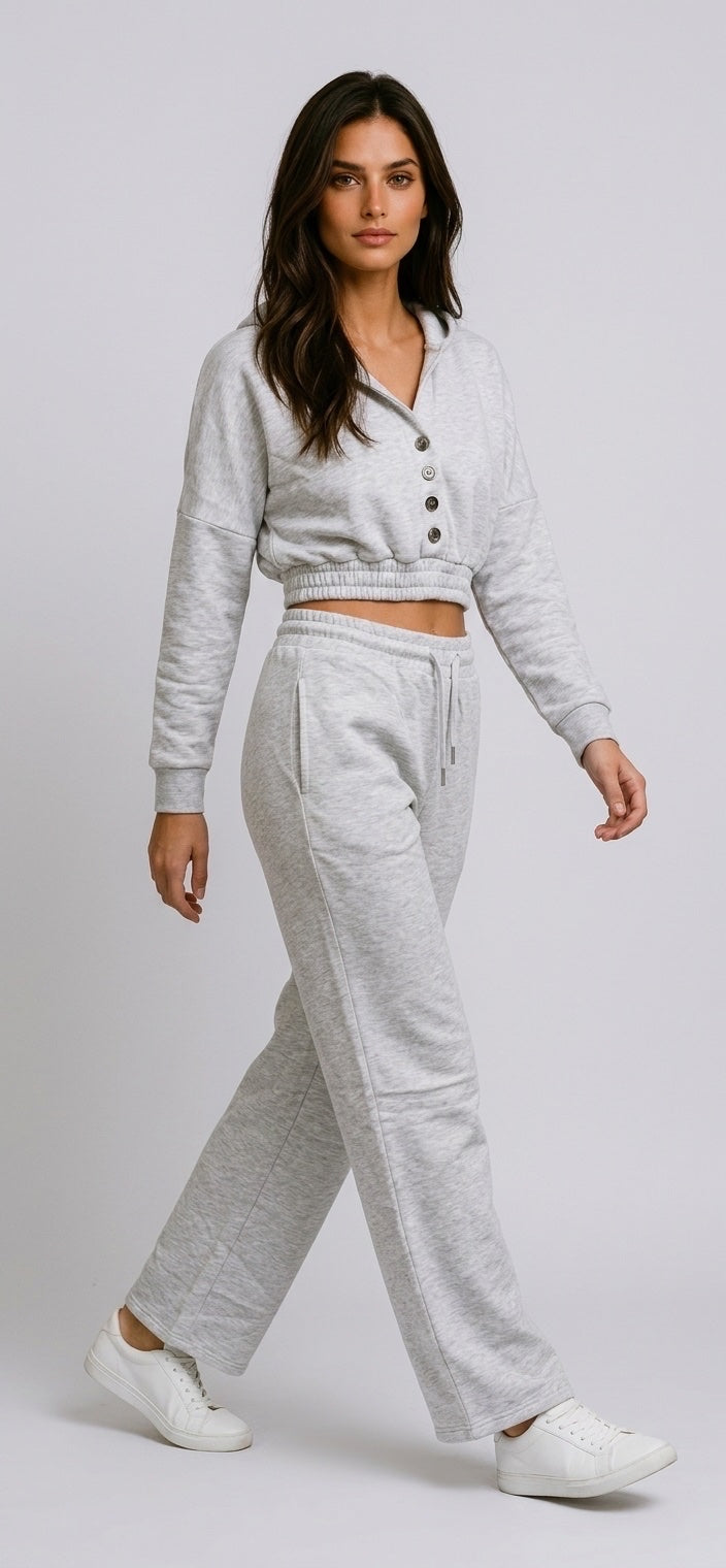 Soft fleece Cropped Hoodie and Jogger Set - Gray