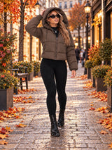 Cropped Hooded Puffer Jacket - Chocolate
