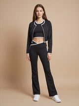 3 Piece Contrast Trim Activewear Set - Black