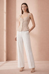 Structured Peplum Button Top - Beige