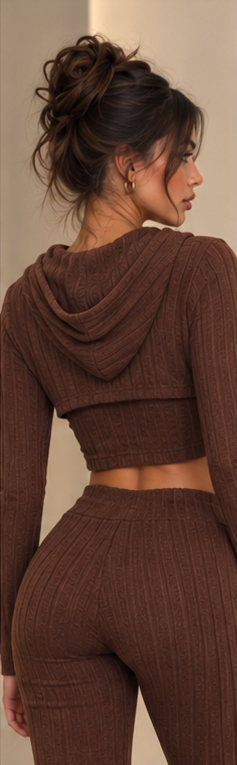 Chocolate rib-knit 3-piece hooded set